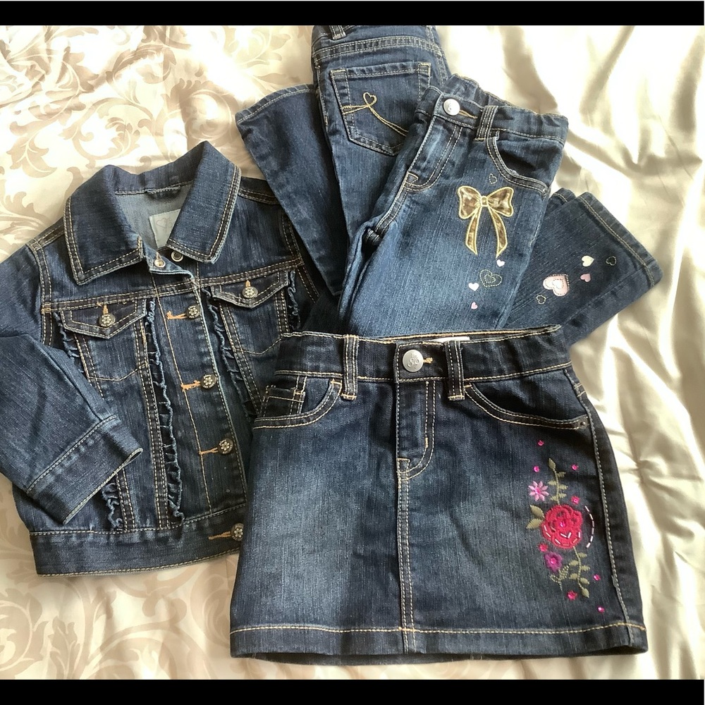 EUC-4T-Girl Bundle embellished Jeans/Skort/Jacket
